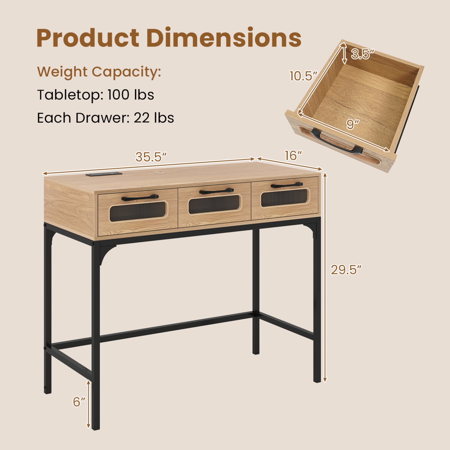 Console Table With LED Lighting & Charging Station, Natural Console Tables at Gallery Canada