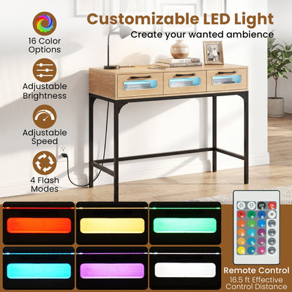 Console Table With LED Lighting & Charging Station, Natural Console Tables at Gallery Canada