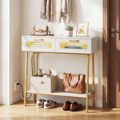Table console LED avec étagère ouverte, blanc