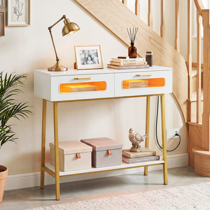 Table console LED avec étagère ouverte, blanc
