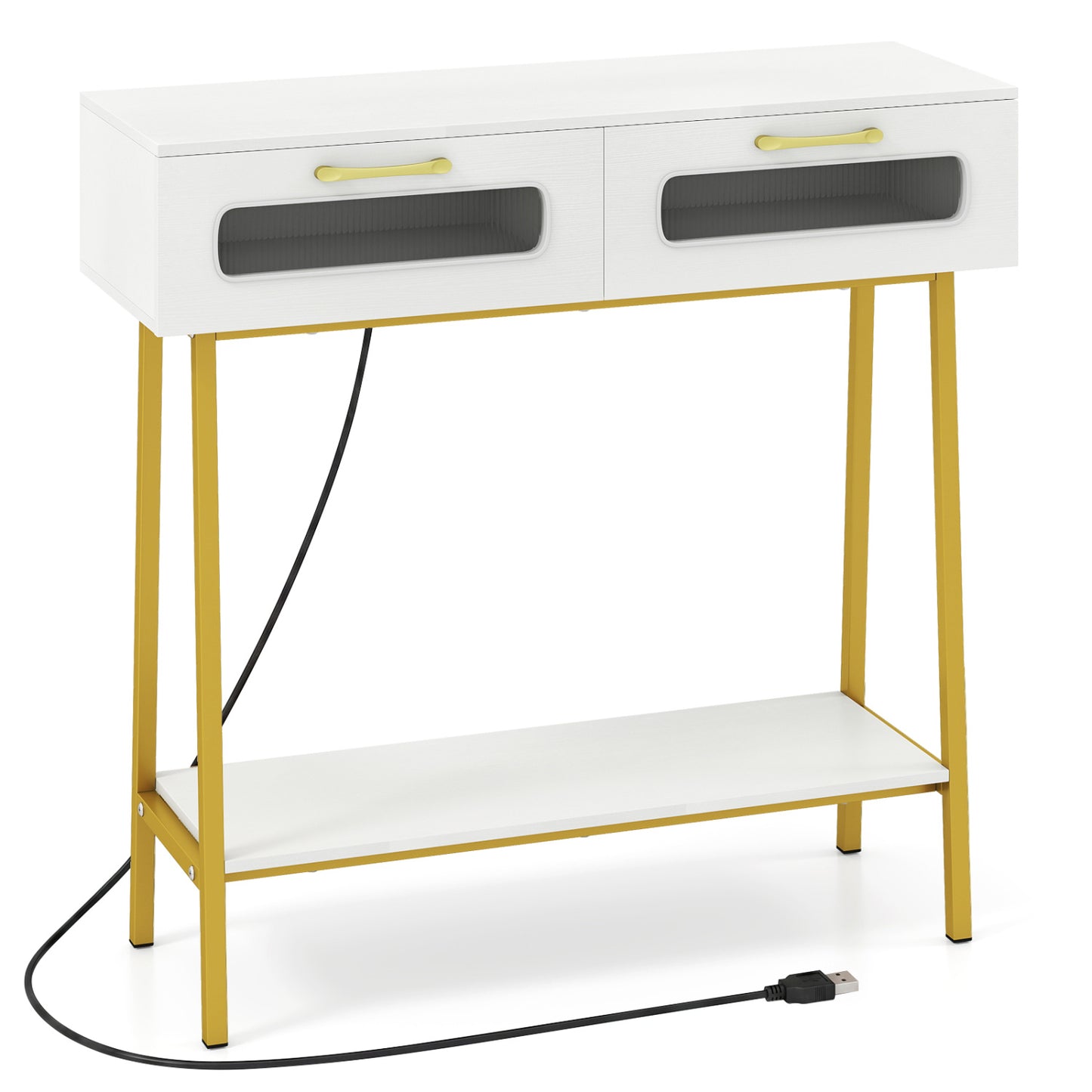 Table console LED avec étagère ouverte, blanc