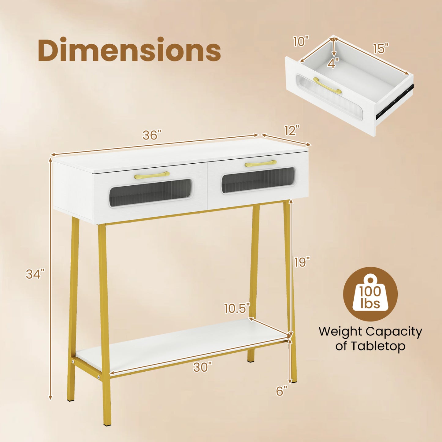 Table console LED avec étagère ouverte, blanc