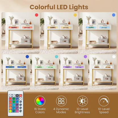 Table console LED avec étagère ouverte, blanc