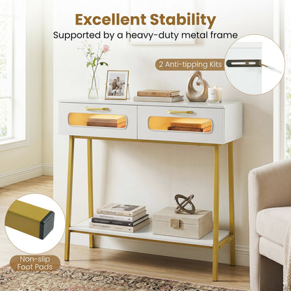 Table console LED avec étagère ouverte, blanc