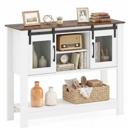 Console Table with Sliding Barn Doors and Storage Cabinets, Rustic Brown Console Tables Rustic Brown at Gallery Canada