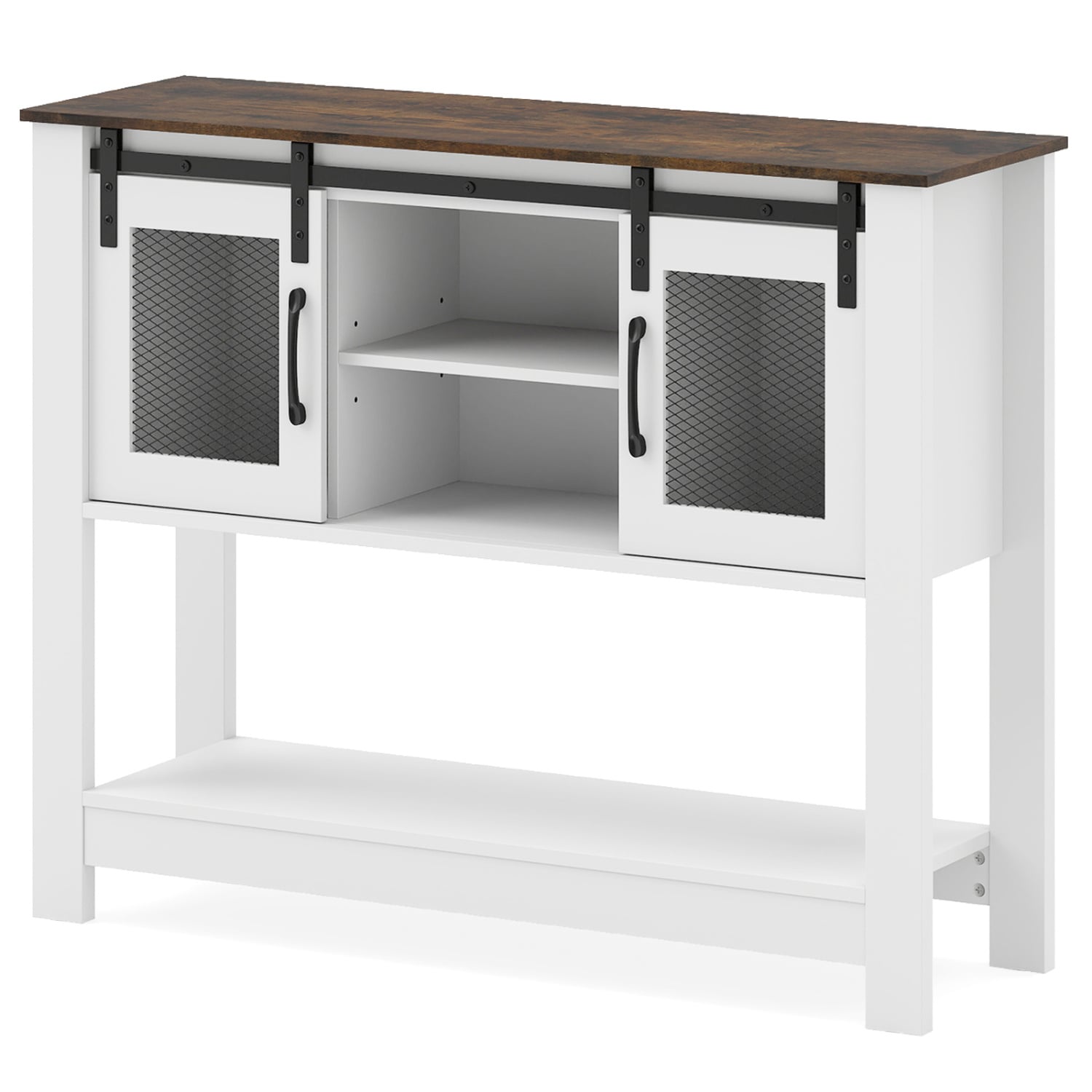 Console Table with Sliding Barn Doors and Storage Cabinets, Rustic Brown Console Tables at Gallery Canada