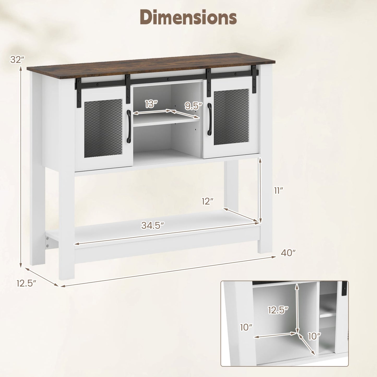 Console Table with Sliding Barn Doors and Storage Cabinets, Rustic Brown Console Tables at Gallery Canada
