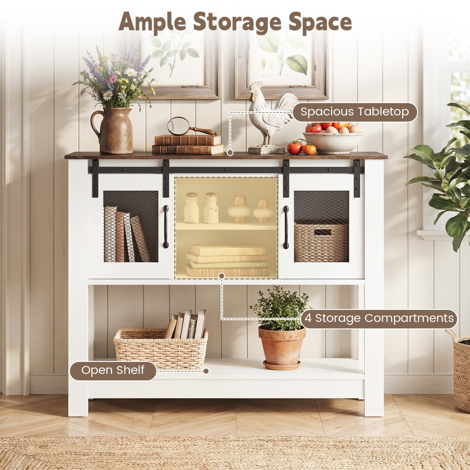 Console Table with Sliding Barn Doors and Storage Cabinets, Rustic Brown Console Tables at Gallery Canada