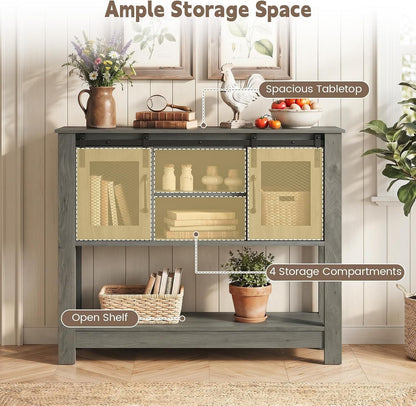 Console Table With Sliding Barn Doors, Gray