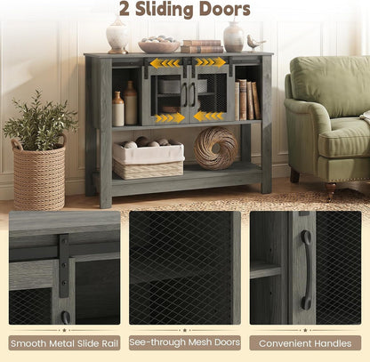 Console Table With Sliding Barn Doors, Gray
