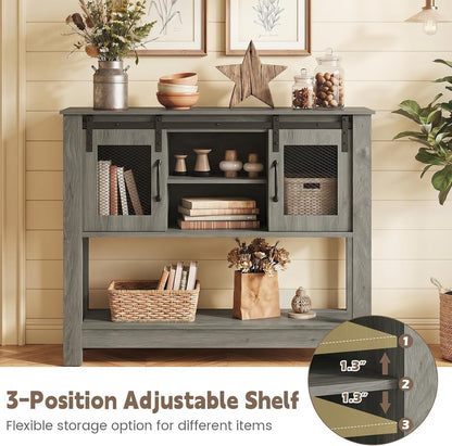 Console Table With Sliding Barn Doors, Gray