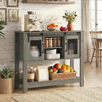 Console Table With Sliding Barn Doors, Gray