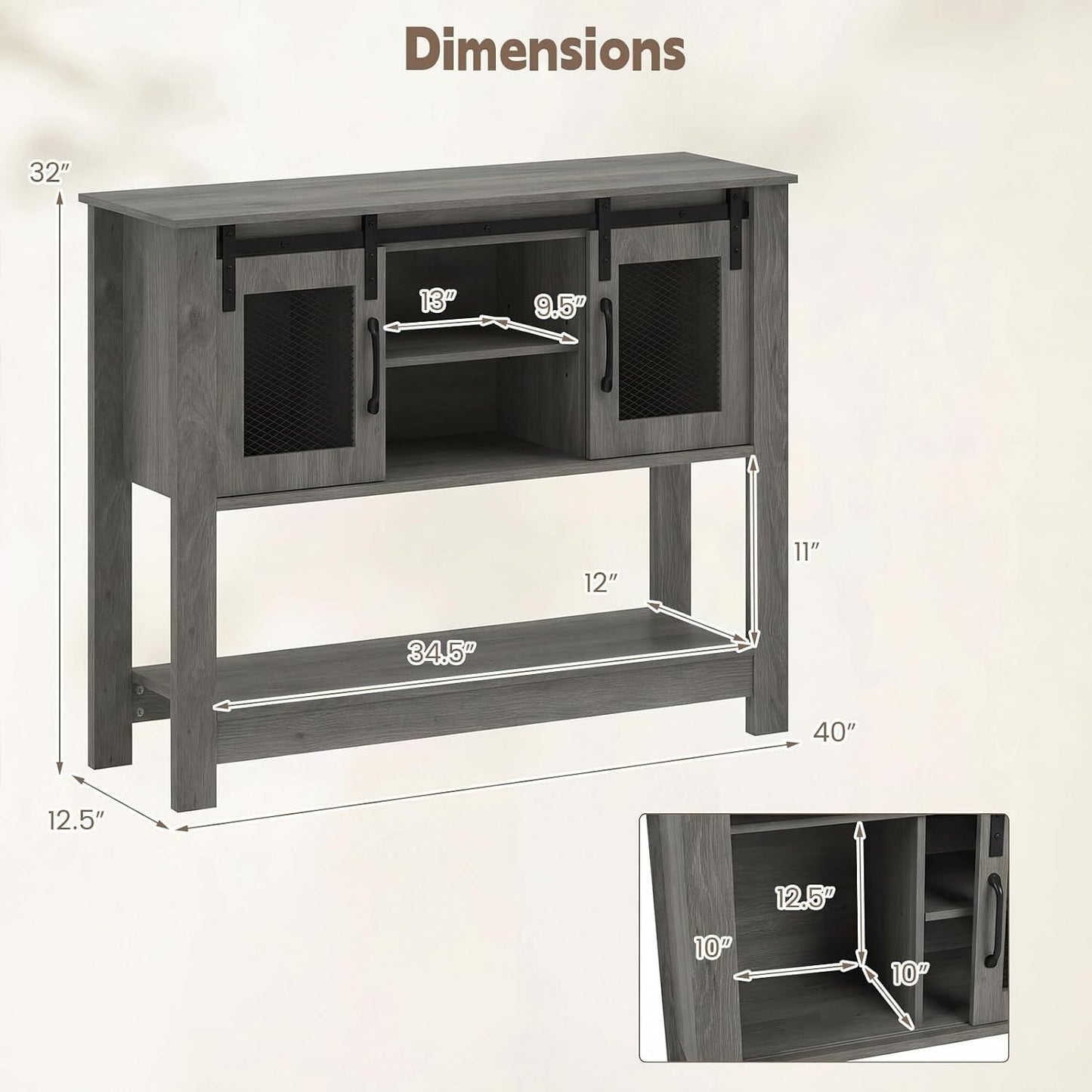 Console Table With Sliding Barn Doors, Gray