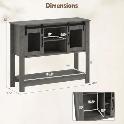 Console Table With Sliding Barn Doors, Gray