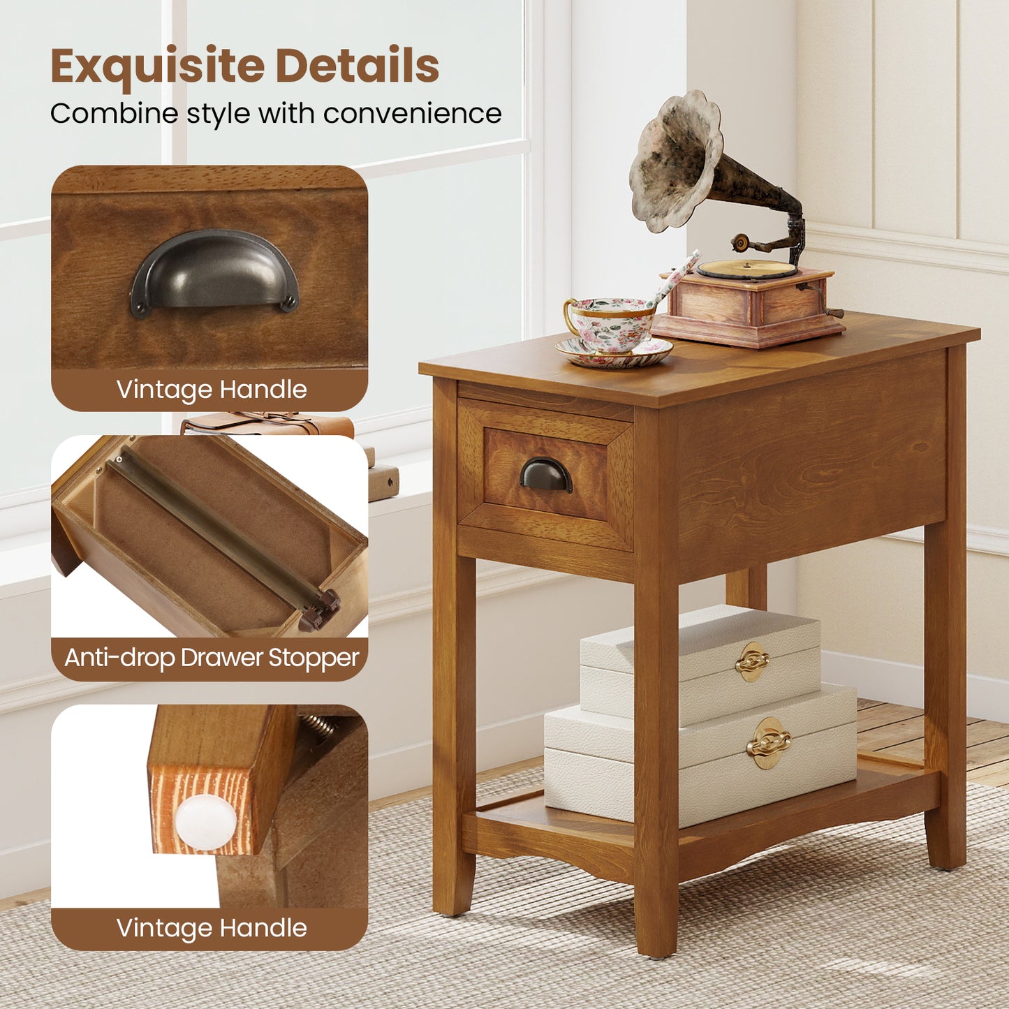 Contemporary Chair Side End Table Compact Table with Drawer Nightstand, Yellow End & Side Tables at Gallery Canada