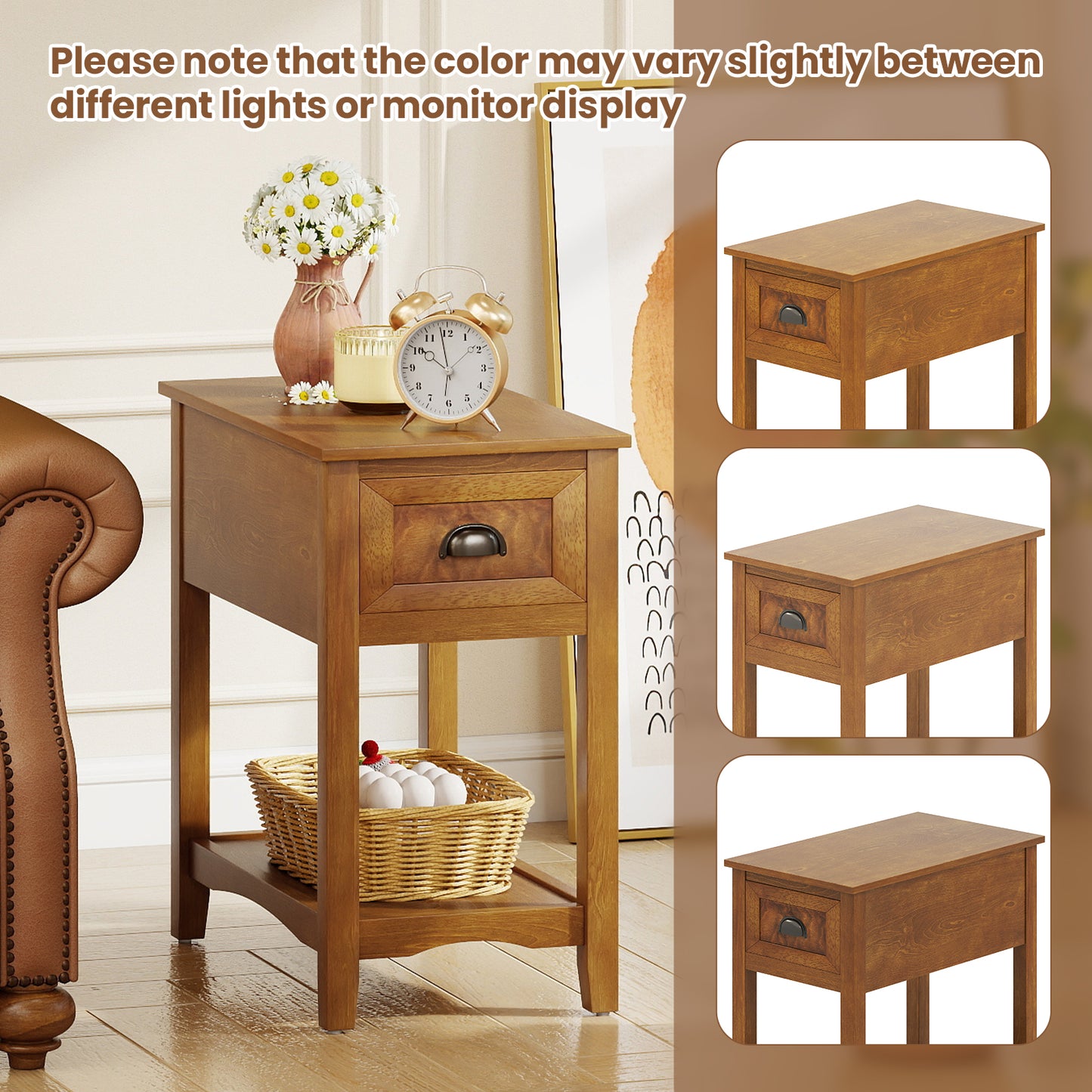 Contemporary Chair Side End Table Compact Table with Drawer Nightstand, Yellow End & Side Tables at Gallery Canada