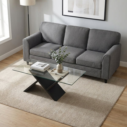 Modern 3-Seat Teddy Velvet Sofa, 47-Inch Glass Coffee Table Living Room at Gallery Canada