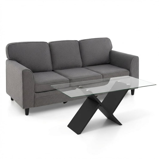 Modern 3-Seat Teddy Velvet Sofa, 47-Inch Glass Coffee Table Living Room Options at Gallery Canada