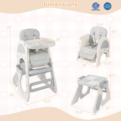 Convertible Baby High Chair with Double-layer Tray and Adjustable Backrest-Grey, Gray High Chairs at Gallery Canada