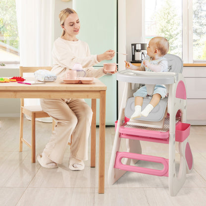 Convertible Baby High Chair with Double-layer Tray and Adjustable Backrest, Pink High Chairs at Gallery Canada