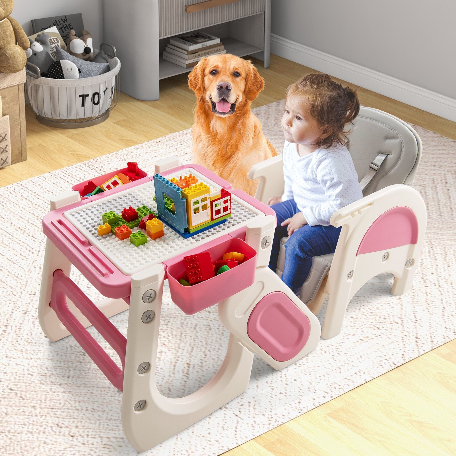 Convertible Baby High Chair with Double-layer Tray and Adjustable Backrest, Pink High Chairs at Gallery Canada