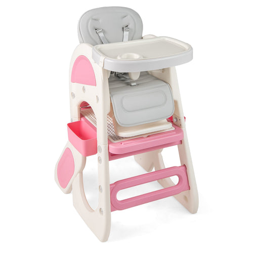 Convertible Baby High Chair with Double-layer Tray and Adjustable Backrest, Pink