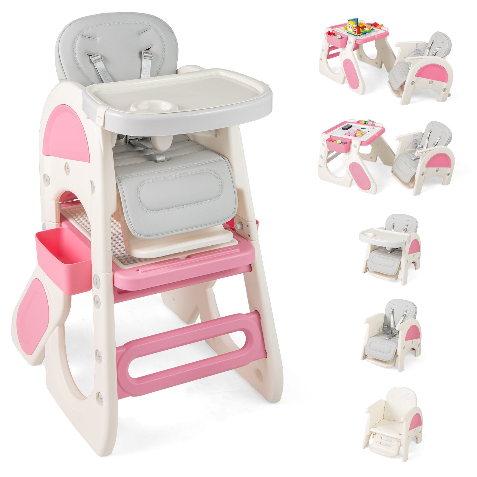 Convertible Baby High Chair with Double-layer Tray and Adjustable Backrest, Pink High Chairs at Gallery Canada