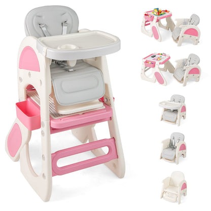 Convertible Baby High Chair with Double-layer Tray and Adjustable Backrest, Pink High Chairs at Gallery Canada