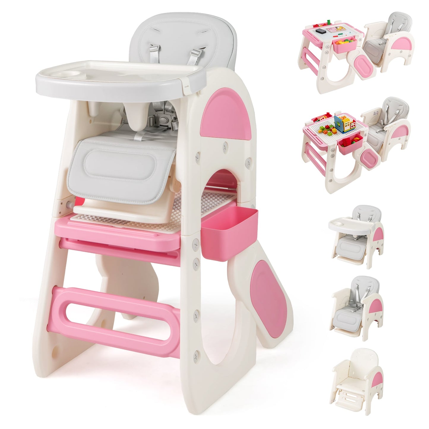 Convertible Baby High Chair, Double-Layer Tray, Adjustable Backrest, Pink High Chairs Pink at Gallery Canada