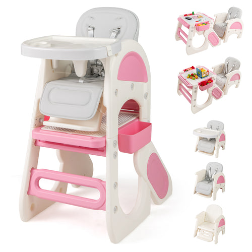 Convertible Baby High Chair, Double-Layer Tray, Adjustable Backrest, Pink