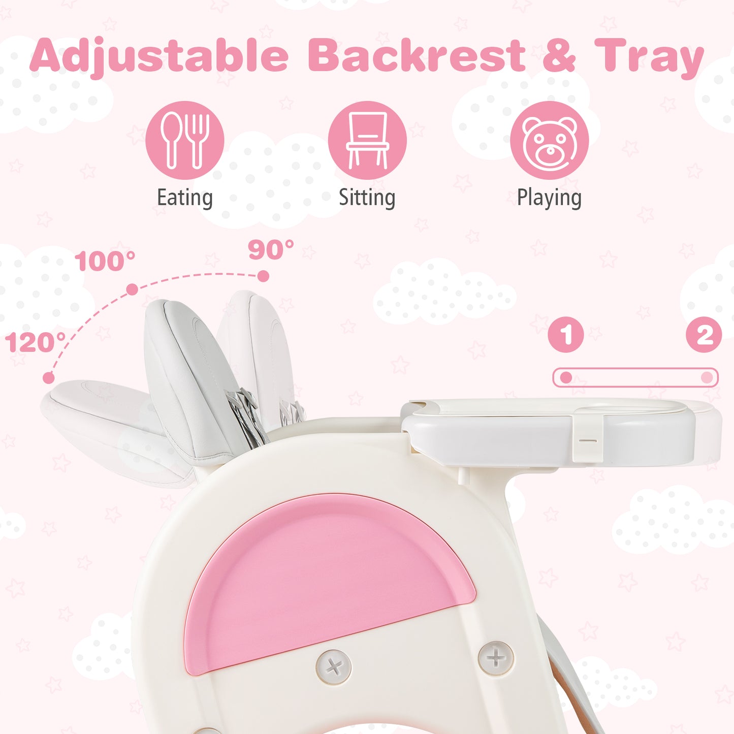 Convertible Baby High Chair, Double-Layer Tray, Adjustable Backrest, Pink High Chairs at Gallery Canada