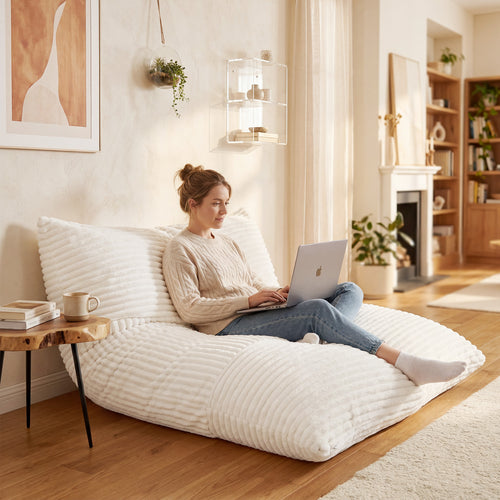 Convertible Bean Bag Sofa, Machine-Washable Corduroy, Beige