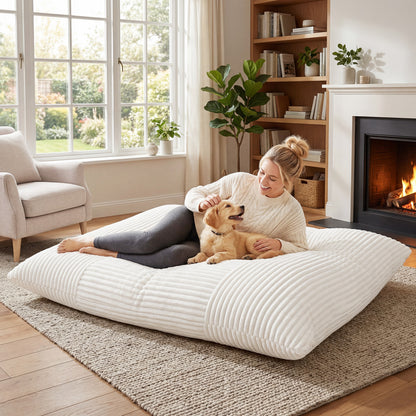 Convertible Bean Bag Sofa, Machine-Washable Corduroy, Beige