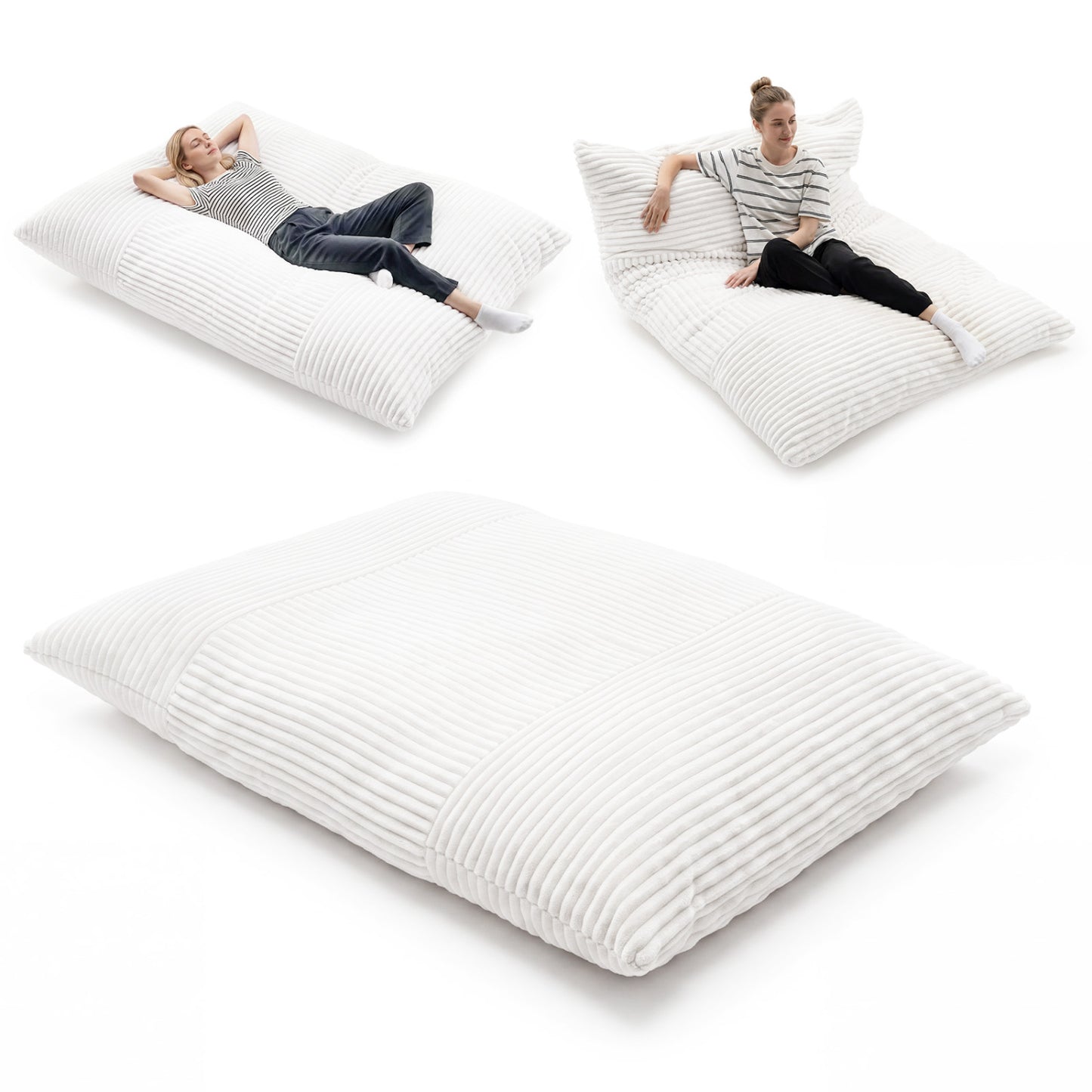 Convertible Bean Bag Sofa, Machine-Washable Corduroy, Beige