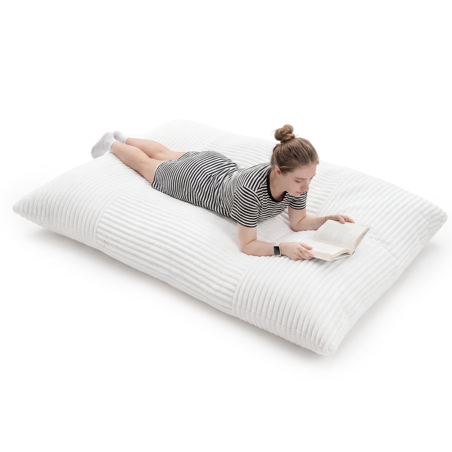 Convertible Bean Bag Sofa, Machine-Washable Corduroy, Beige