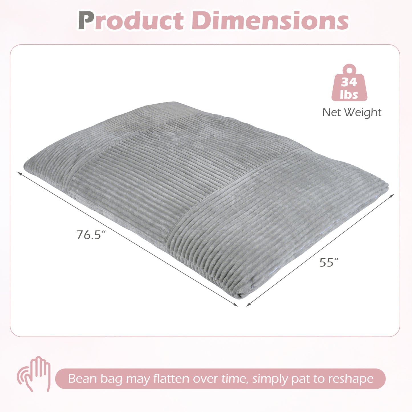 Convertible Bean Bag Sofa, Corduroy, Gray