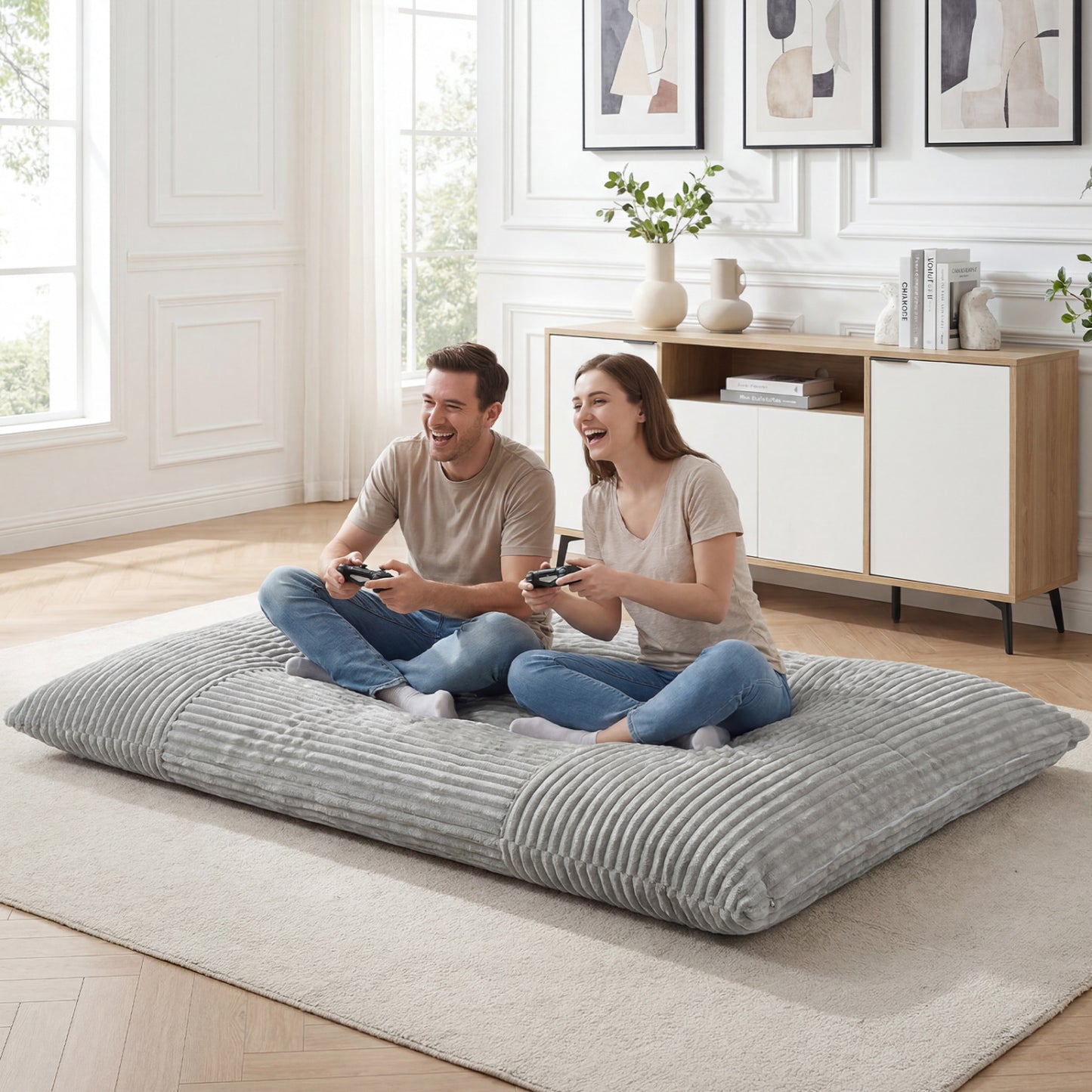 Convertible Bean Bag Sofa, Corduroy, Gray