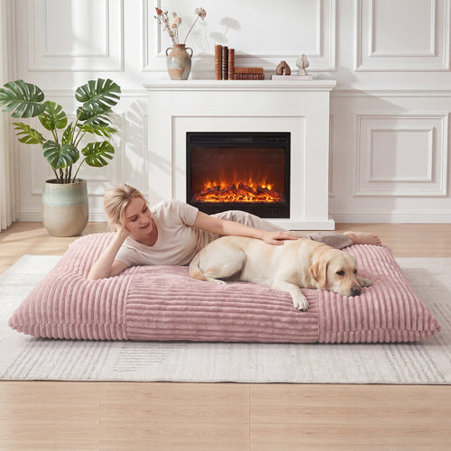 Convertible Bean Bag Floor Sofa, Corduroy Cover, Pink