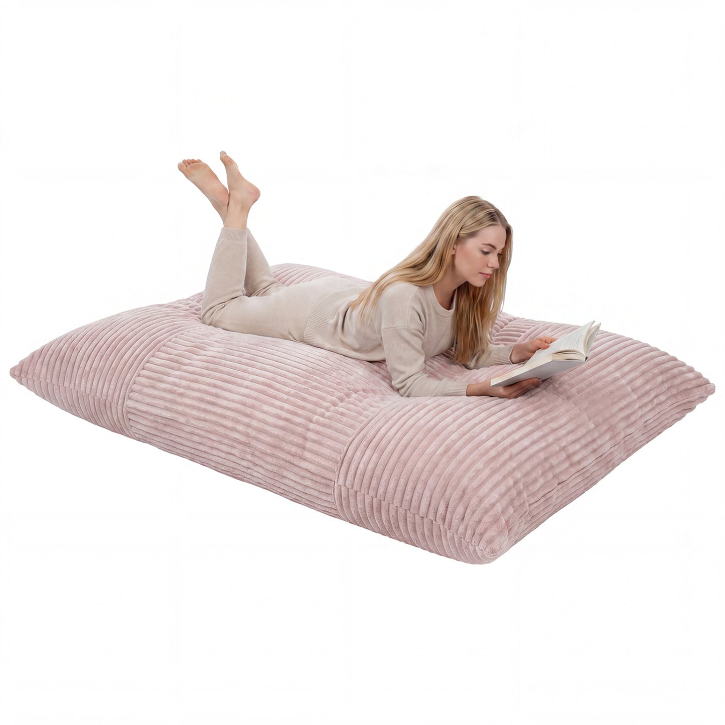 Convertible Bean Bag Floor Sofa, Corduroy Cover, Pink