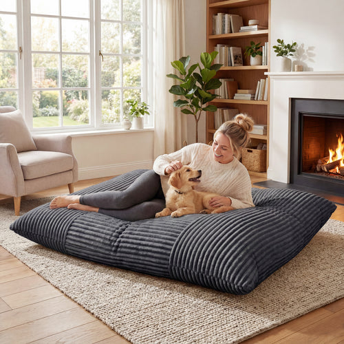 Convertible Bean Bag Floor Sofa, Machine-Washable Corduroy, Dark Gray