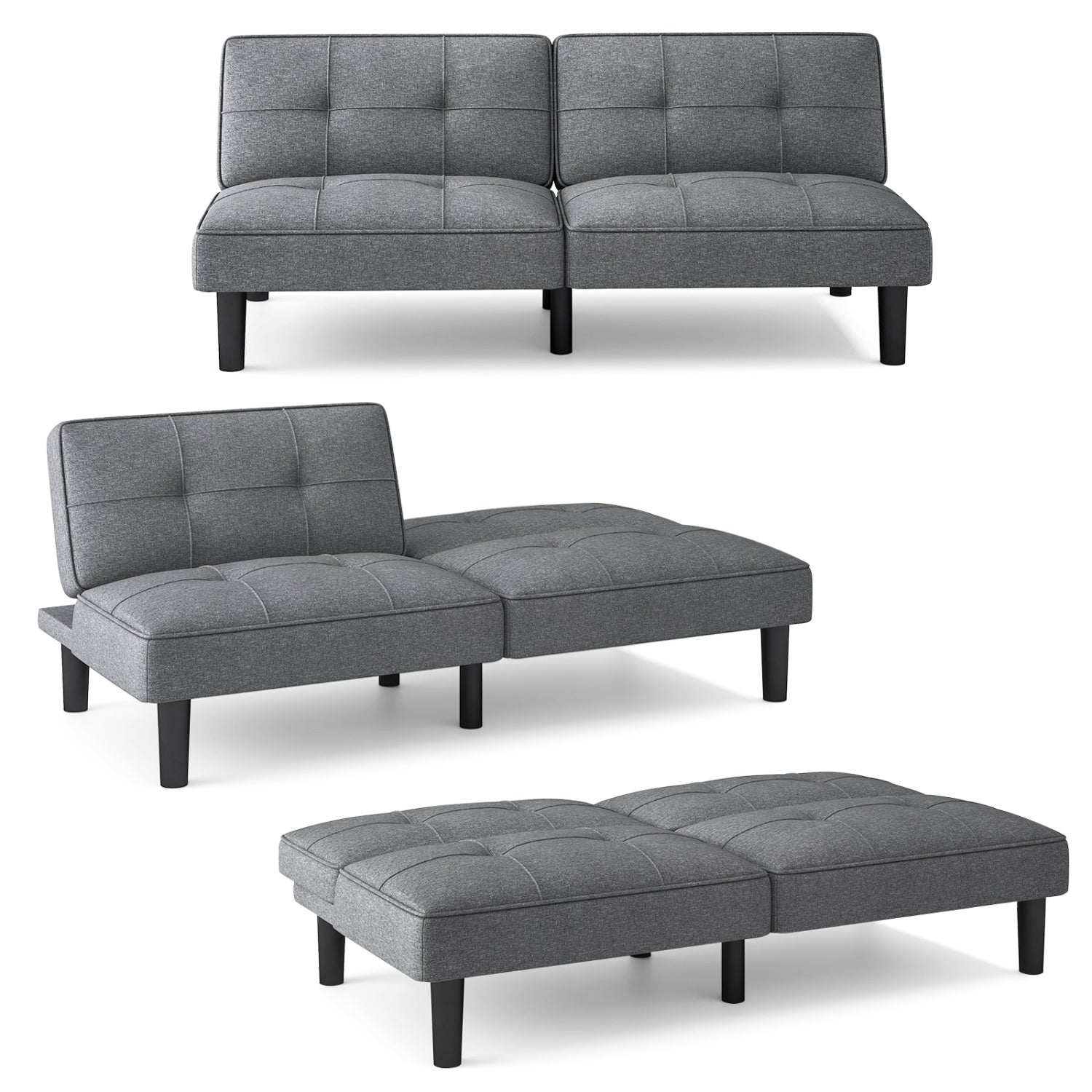 Convertible Folding Futon Sofa Bed, 6-Position Adjustable Backrest, Gray Sofas & Loveseats at Gallery Canada