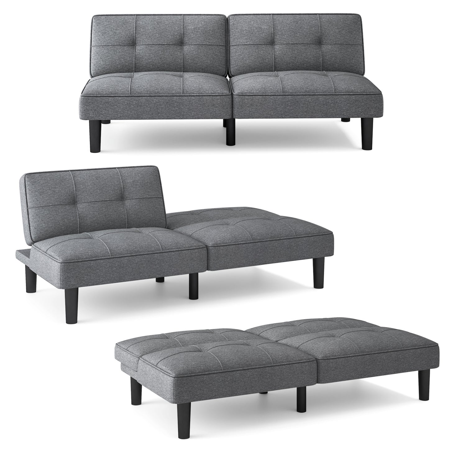 Convertible Folding Futon Sofa Bed, 6-Position Adjustable Backrest, Gray Sofas & Loveseats at Gallery Canada