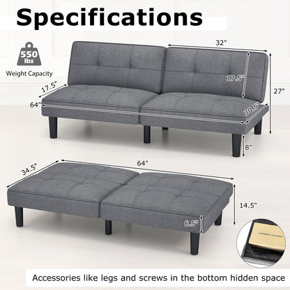 Convertible Folding Futon Sofa Bed, 6-Position Adjustable Backrest, Gray Sofas & Loveseats at Gallery Canada