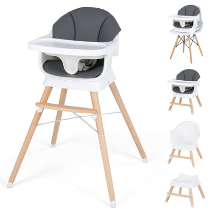 Convertible High Chair, Solid Wood, 3-Position Tray, Gray High Chairs at Gallery Canada