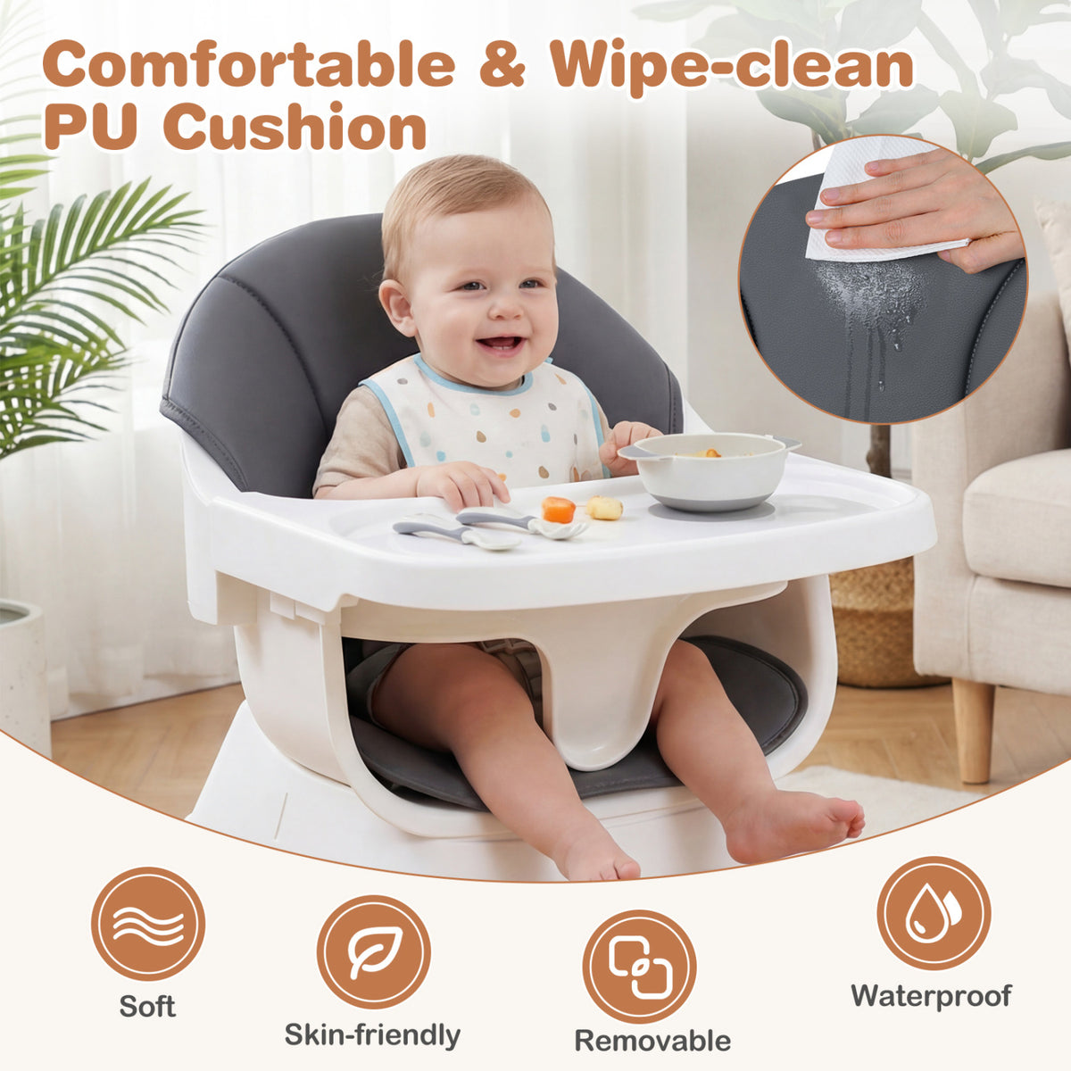 Convertible High Chair, Solid Wood, 3-Position Tray, Gray High Chairs at Gallery Canada