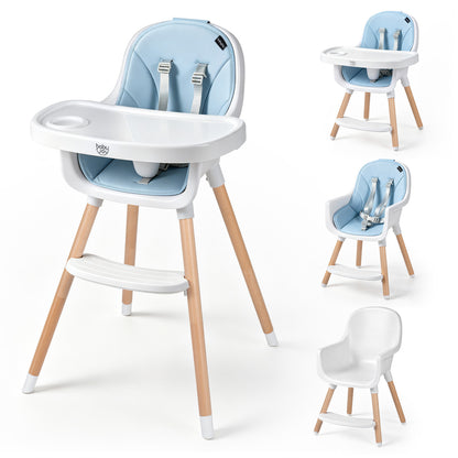 Chaise haute convertible, harnais 5 points, bleu