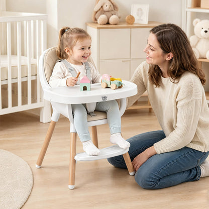 Convertible High Chair With 5-Point Harness For Babies, Toddlers, Beige