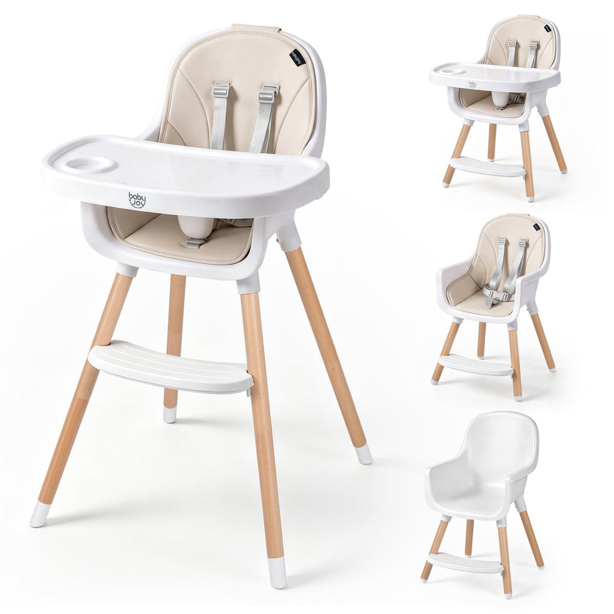 Convertible High Chair With 5-Point Harness For Babies, Toddlers, Beige
