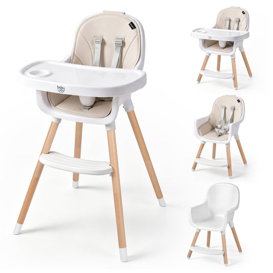 Convertible High Chair With 5-Point Harness For Babies, Toddlers, Beige High Chairs Beige at Gallery Canada