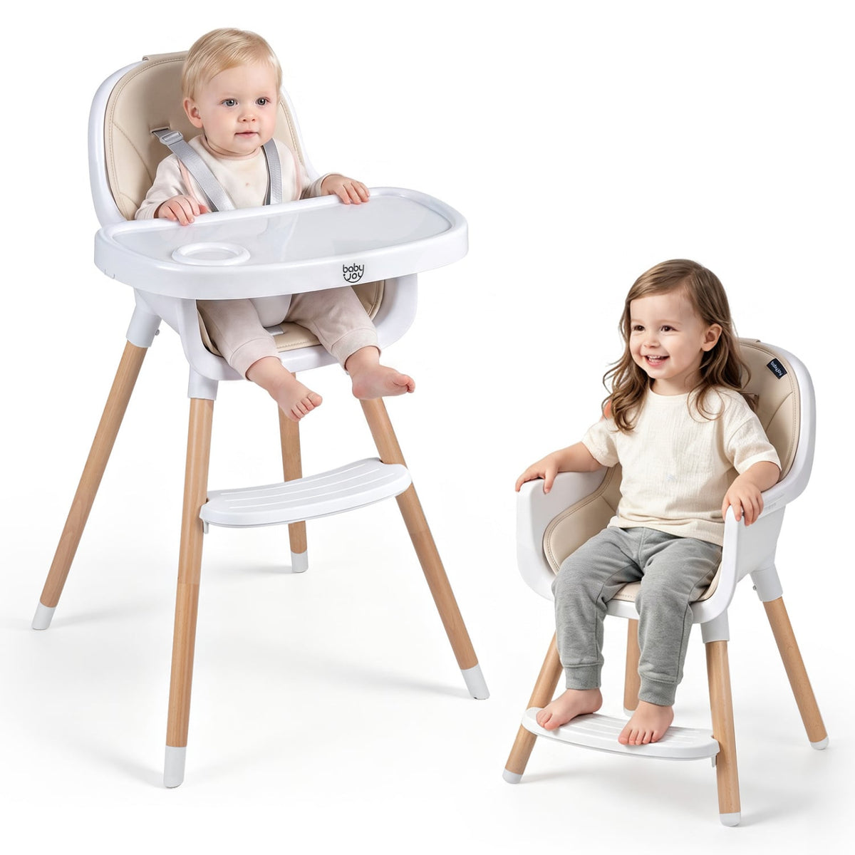 Convertible High Chair With 5-Point Harness For Babies, Toddlers, Beige